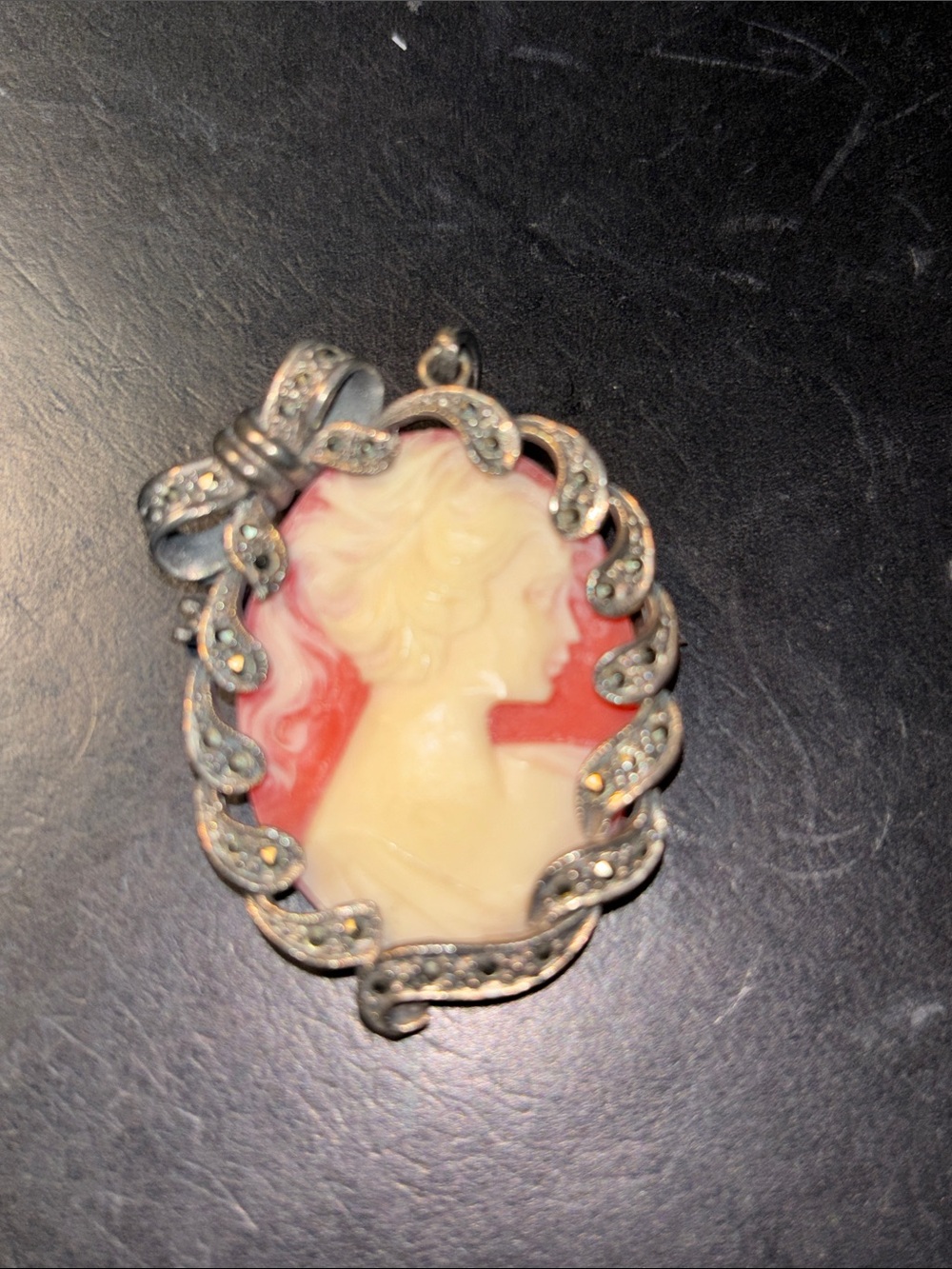 Sterling silver marcasite cameo pin & pendant
